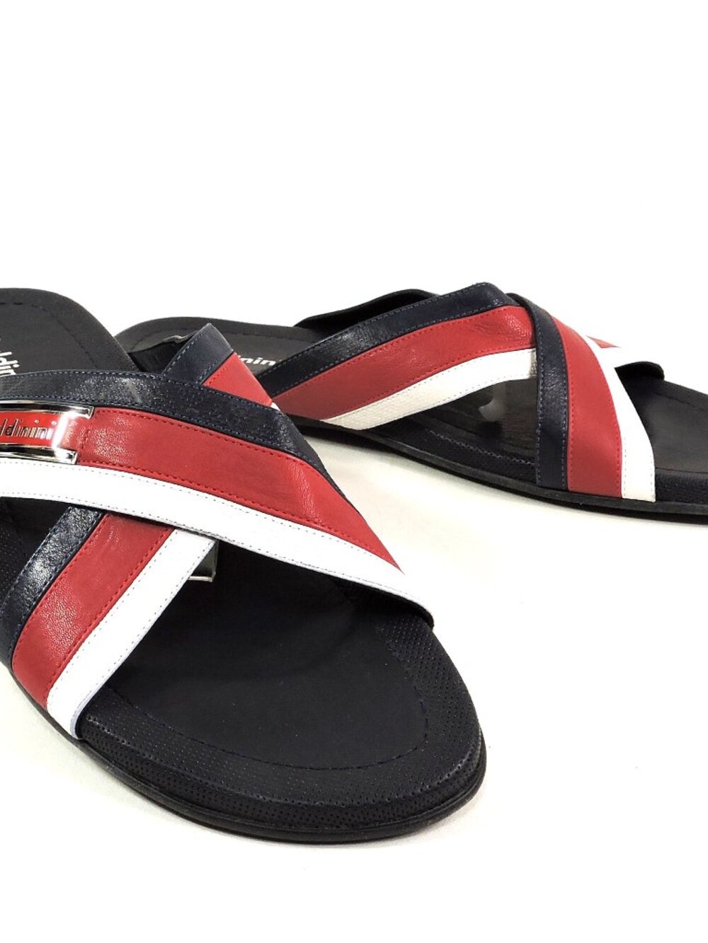 BALDININI 🇮🇹 MEN'S BLUE & RED SOFT LEATHER COMFORT FLAT SUMMER SANDALS